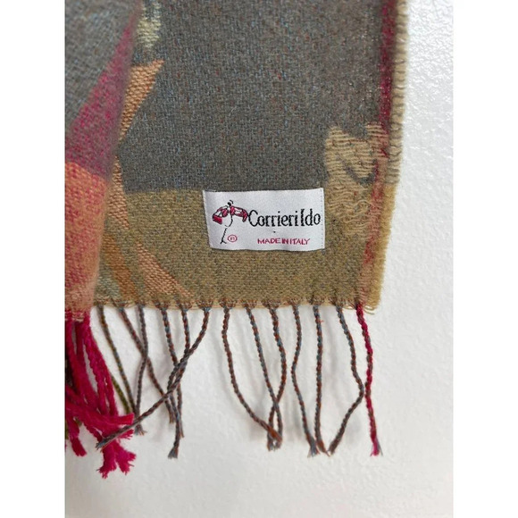 Vintage Corrierildo Italy Wool Reversible Fringe Blanket Scarf Winter Shawl - Picture 11 of 12